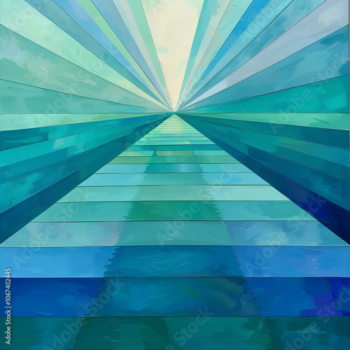 a skyward trend breakthrough through a gradient of blues and greens, symbolizing progress and growth. generative ai