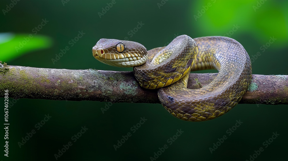 Naklejka premium Snake in the forest on a branch