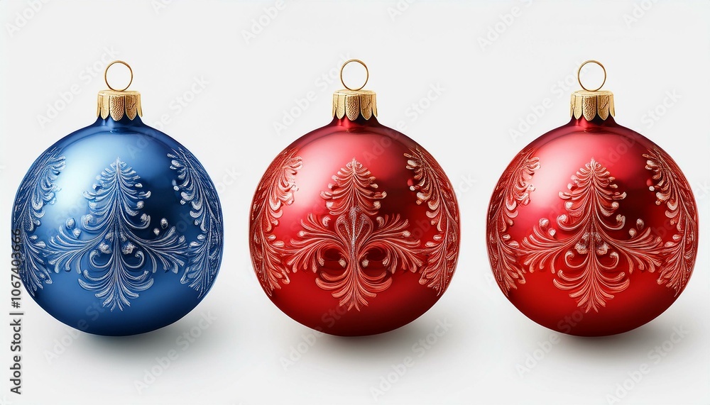 Set of realistic vector christmas ornaments, red and blue, on transparent background. Set of realistic vector christmas ornaments, red and blue, on transparent background.