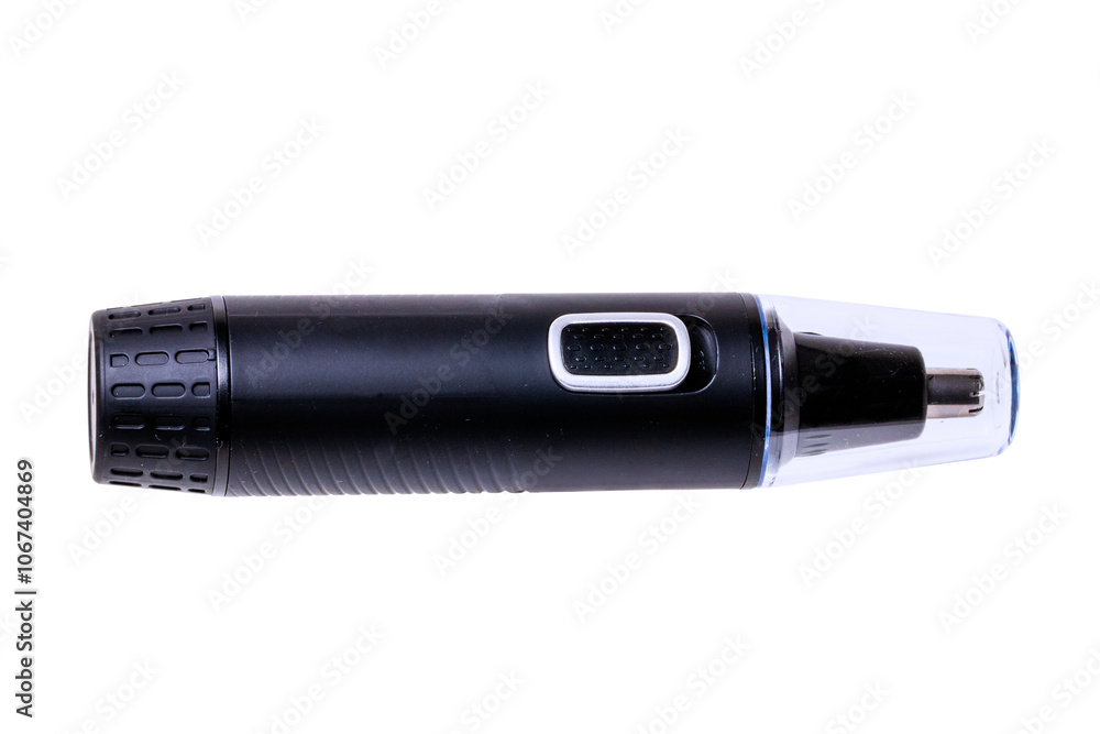 Hair trimmer. Battery powered nose hair trimmer isolated on a white background. Clipping path. Macro. Hair trimmer. Battery powered nose hair trimmer isolated on a white background. Clipping path. Macro.