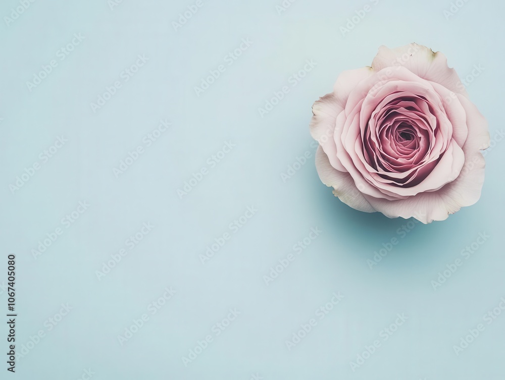 a top-down view of a pink rose flower set against a blank background, perfect for wedding invitations or romantic occasions, conveying beauty and tenderness a top-down view of a pink rose flower set against a blank background, perfect for wedding invitations or romantic occasions, conveying beauty and tenderness