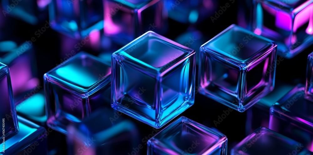 Abstract Blue and Purple Glass Cubes on Black Background. AI generated illustration Abstract Blue and Purple Glass Cubes on Black Background. AI generated illustration