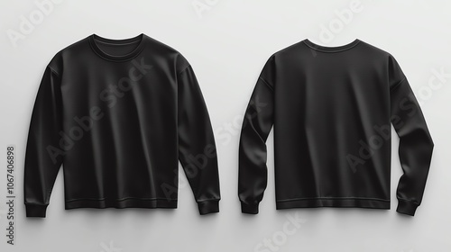 Black long sleeve t-shirt mockup front and back.