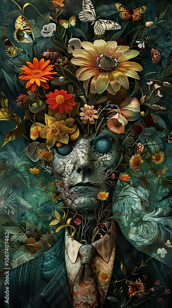 Surreal Floral Portrait: A Dreamlike Fusion of Nature and Humanity Surreal Floral Portrait: A Dreamlike Fusion of Nature and Humanity
