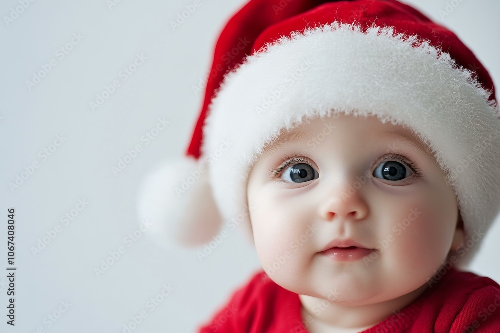 Smiling baby in red Santa hat, joyful holiday spirit, warm lighting. Smiling baby in red Santa hat, joyful holiday spirit, warm lighting.