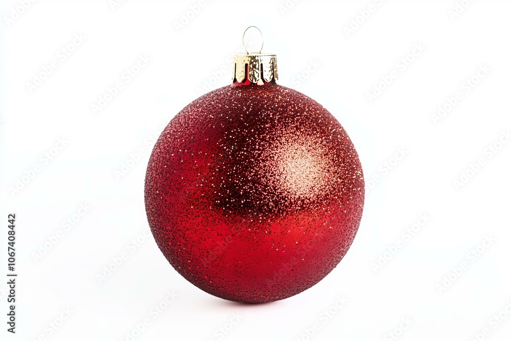 Shiny red Christmas ornament on white background, symbolizing holiday cheer. Shiny red Christmas ornament on white background, symbolizing holiday cheer.