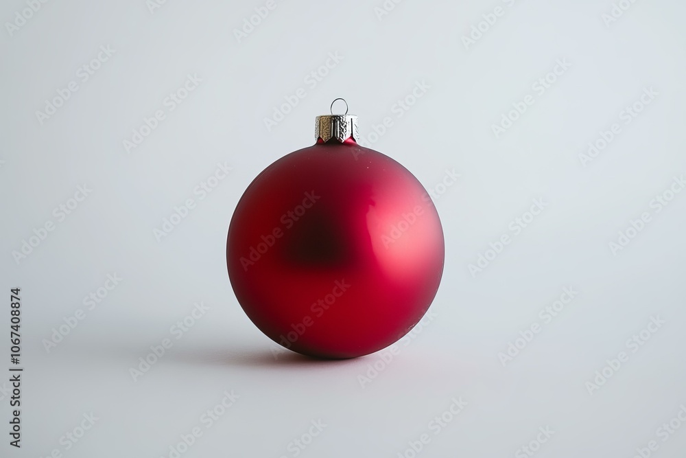Shiny red Christmas ornament on pristine white background, festive holiday decor. Shiny red Christmas ornament on pristine white background, festive holiday decor.