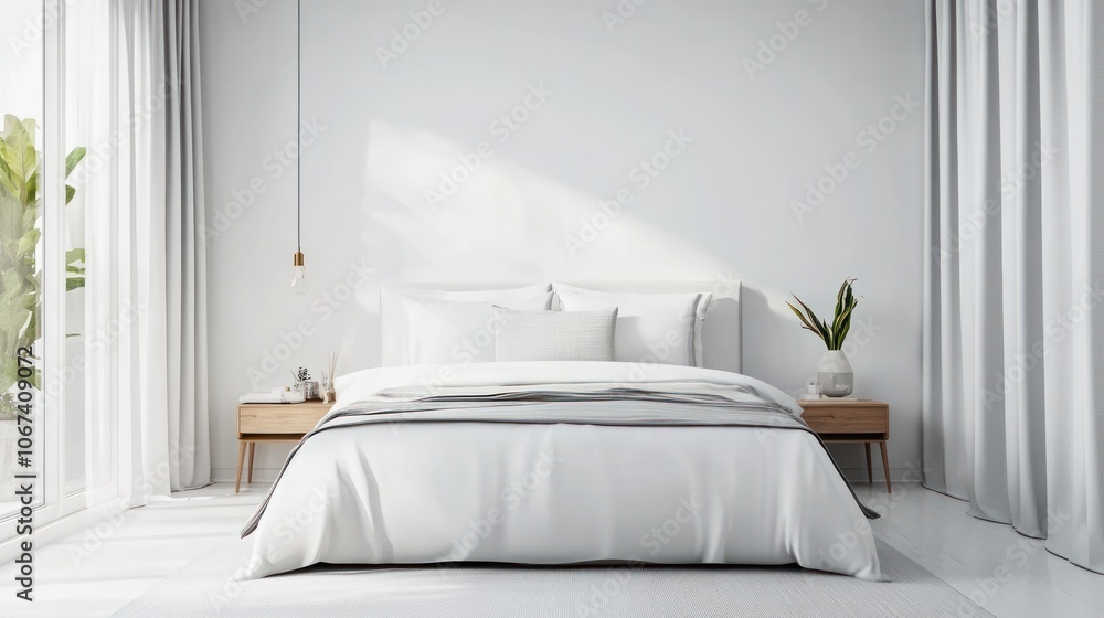 Minimalist Bedroom Design with White Curtains and a Crisp White Bed Minimalist Bedroom Design with White Curtains and a Crisp White Bed