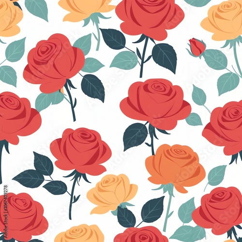 Floral Pattern with Red and Yellow Roses