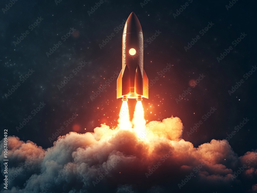 Obraz premium Rocket Launch Representing Start-up Success. AI generated illustration