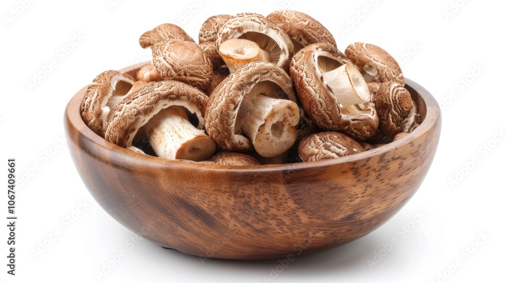 Fresh Shiitake Mushrooms in a Wooden Bowl Fresh Shiitake Mushrooms in a Wooden Bowl