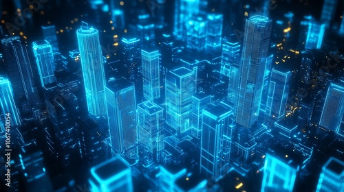 Wallpaper Mural Futuristic Digital Cityscape with Hologram Buildings. AI generated illustration Torontodigital.ca