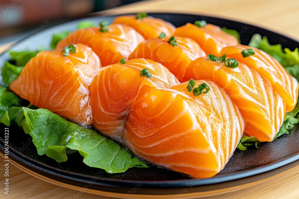 Salmon fillet on a plate with leafy greens, capturing omega-3-rich foods that support brain function Salmon fillet on a plate with leafy greens, capturing omega-3-rich foods that support brain function