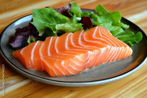 Salmon fillet on a plate with leafy greens, capturing omega-3-rich foods that support brain function