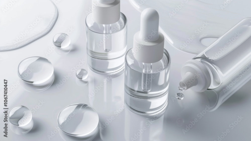 Glass Dropper Bottles with Serum and Water Drops - Beauty Product Glass Dropper Bottles with Serum and Water Drops - Beauty Product