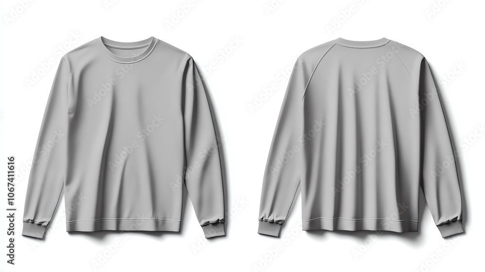 Gray long-sleeve t-shirt mockup front and back. Gray long-sleeve t-shirt mockup front and back.