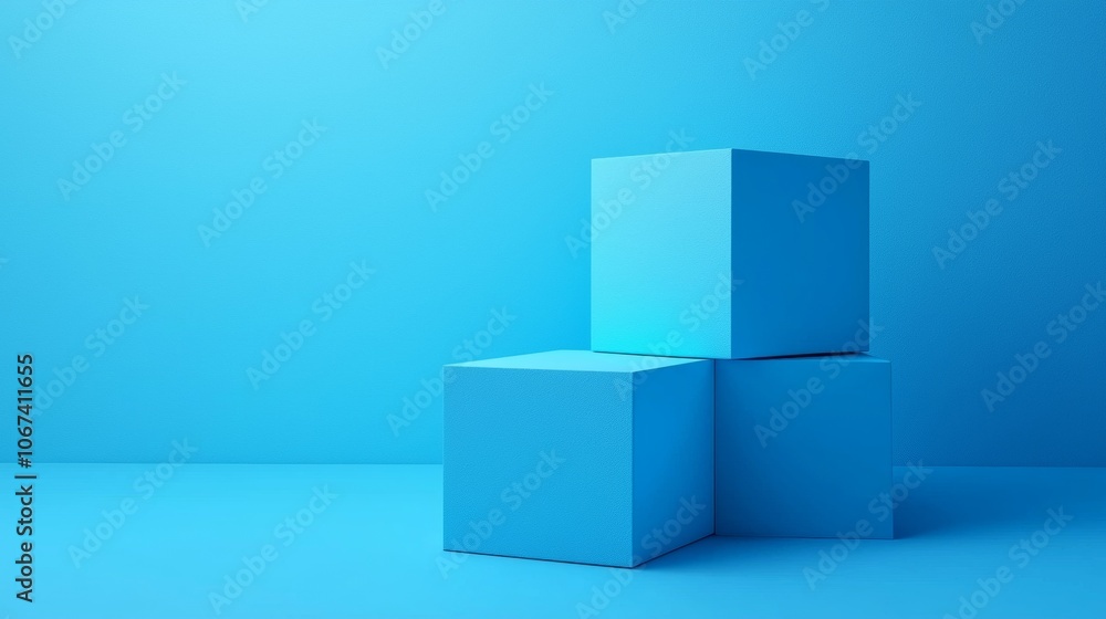 Minimalist composition of three blue cubes against a solid blue background Minimalist composition of three blue cubes against a solid blue background