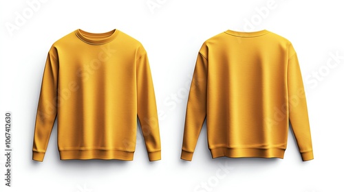 Yellow crewneck sweatshirt mockup, front and back. photo