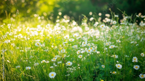 beautiful summer meadow with white flowers. nature background.