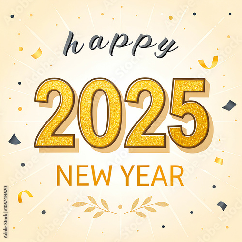 Happy new year 2025  Design,  Golden shiny number 2025 and handwritten style textHappy New Year 2025 background, blank canvas for festive inscriptions and designs,New Year's card, screensaver, banner photo