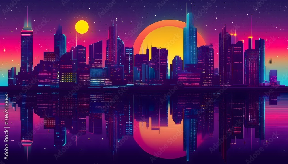 Fototapeta premium A synthwave style city background