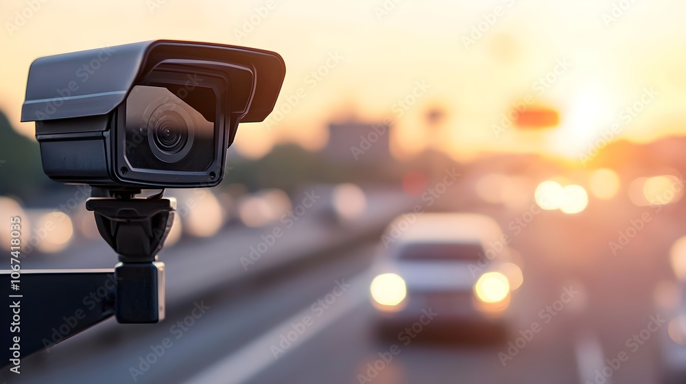 Speed Camera Monitoring Fast Car on Sunset Highway - Capturing the Thrill of Speeding in a Serene Sunset Glow Speed Camera Monitoring Fast Car on Sunset Highway - Capturing the Thrill of Speeding in a Serene Sunset Glow