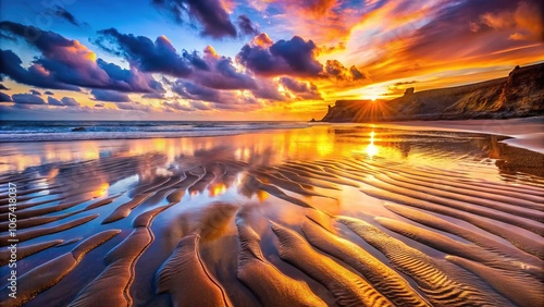 Algarve's Praia do Beliche: a sunrise symphony of sand and light, abstract and beautiful. photo