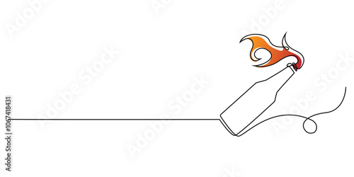 continuous line drawing of molotov cocktails.one line drawing of motolov bottle.simple single line vector illustration.isolated white background