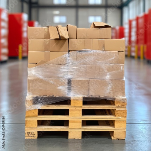 Pallet with returned items, organized warehouse, reverse logistics flow photo