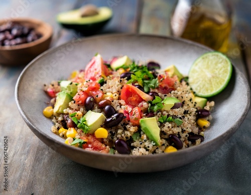 This vibrant quinoa salad features black beans, corn, juicy tomatoes, creamy avocado, and a zesty cilantro lime dressing—perfectly balanced for a fresh, healthy, protein-packed, and flavorful meal.