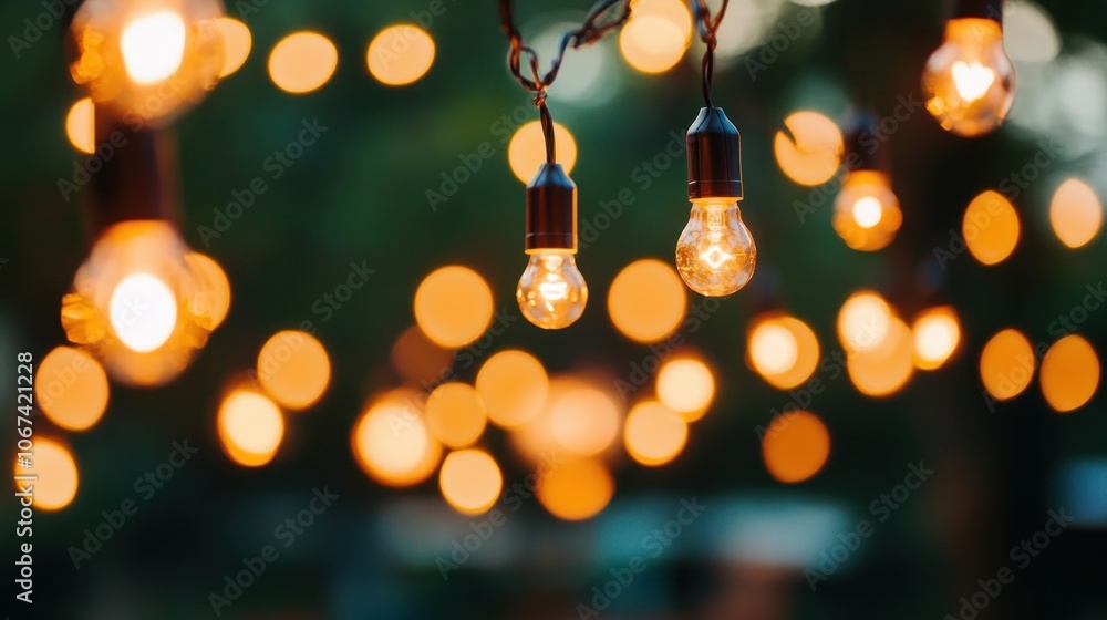 String lights glowing softly in a blurred outdoor setting, creating a warm ambiance. String lights glowing softly in a blurred outdoor setting, creating a warm ambiance.