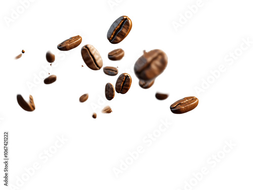 coffee beans floating in the air