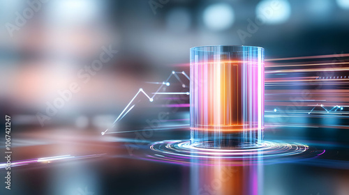 Abstract futuristic energy concept with a glowing battery and digital particles