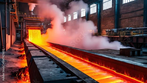 Molten Metal Production in a Steel Mill Industrial Scene photo