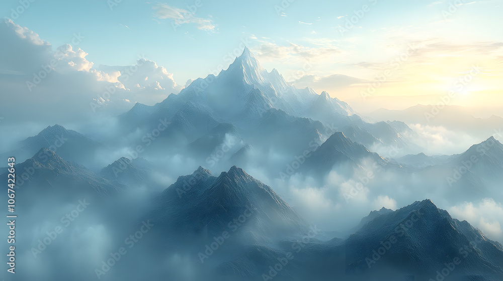 A misty mountain landscape with rolling hills covered in thick forest and soft clouds
A misty mountain landscape with rolling hills covered in thick forest and soft clouds
