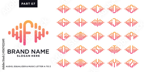 Set of music, equalizer, and audio logo design inspiration combined with letter a to z. part seven