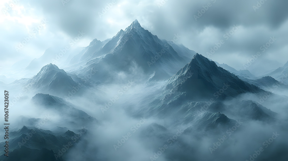 A misty mountain landscape with rolling hills covered in thick forest and soft clouds
A misty mountain landscape with rolling hills covered in thick forest and soft clouds