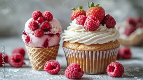 Delight your taste buds with irresistibly delicious raspberry cupcake and ice cream treats