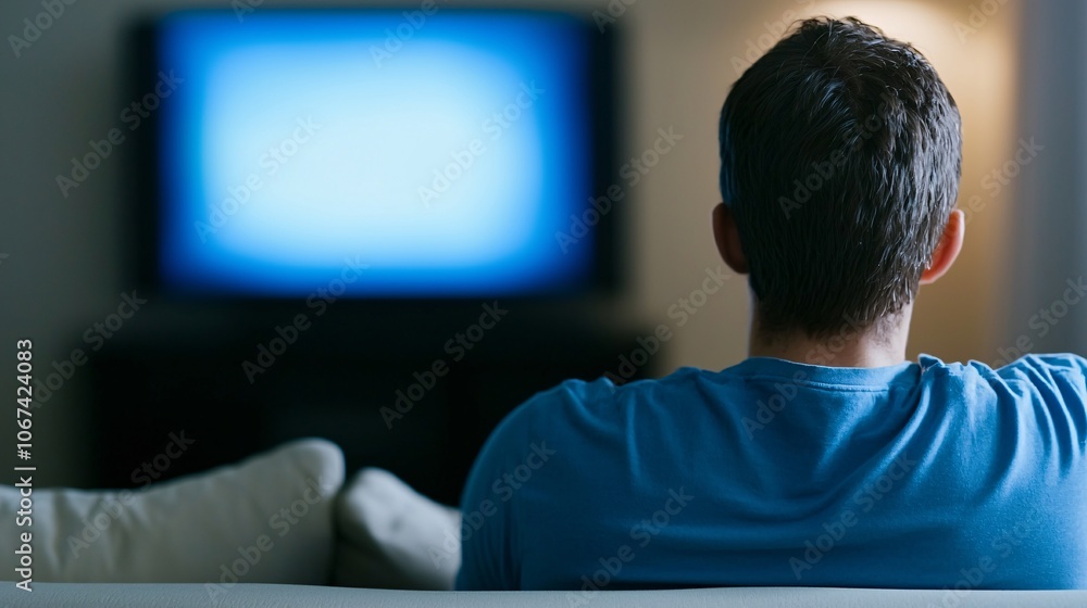Isolation in a Digital World - Depicting Social Anhedonia A Person Lost in Thought Staring at a Flickering TV Amidst Tension and Silence in an Empty Room Isolation in a Digital World - Depicting Social Anhedonia A Person Lost in Thought Staring at a Flickering TV Amidst Tension and Silence in an Empty Room