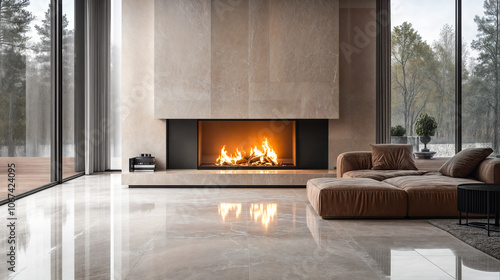 Salon moderne avec une cheminée