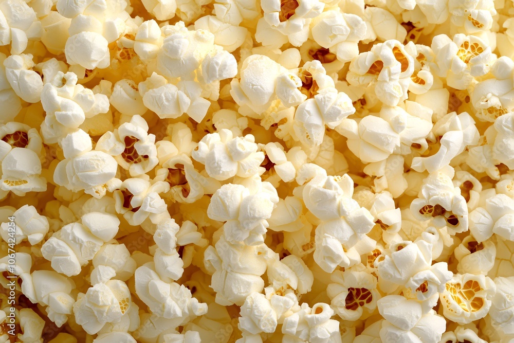 Close-Up View of Fluffy, Buttery Popcorn: A Textural Delight for Movie Nights and Snacking Close-Up View of Fluffy, Buttery Popcorn: A Textural Delight for Movie Nights and Snacking