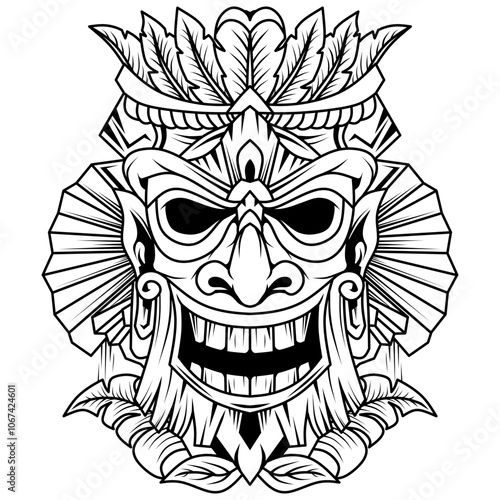 Hand drawn of tiki mask
