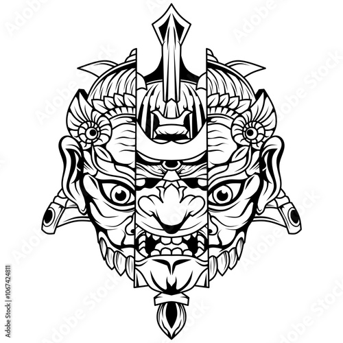 Hand drawn of warrior mask
