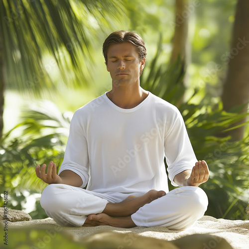 Man Meditating Isolated