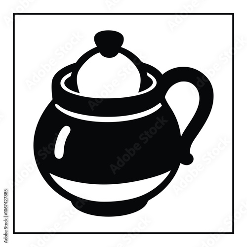 Minimalist Simple and black silhouette Tea pot in white background