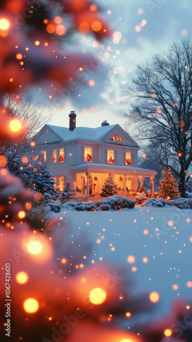 snowy evening outside a cha...