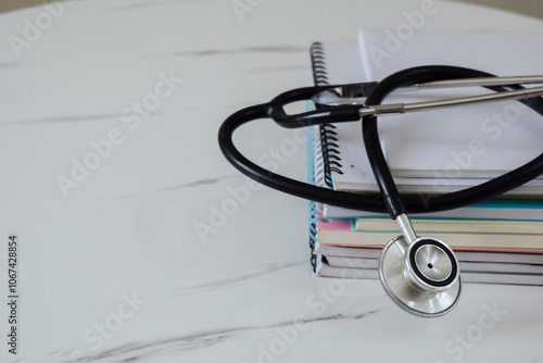 Concept of medical college student with stack of books