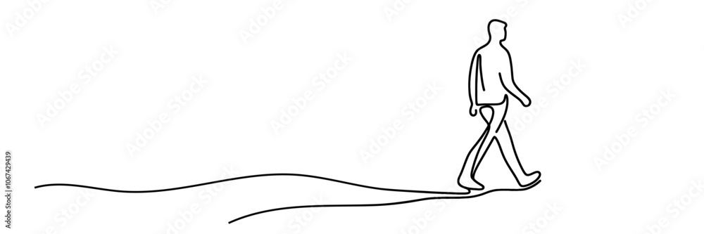 man walking along the road, horizon, drawn with one line. man walking along the road, horizon, drawn with one line.