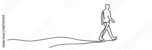 man walking along the road, horizon, drawn with one line.