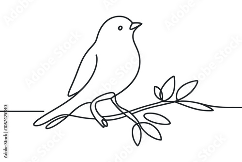 Bird on a branch. Continuous one line drawing.